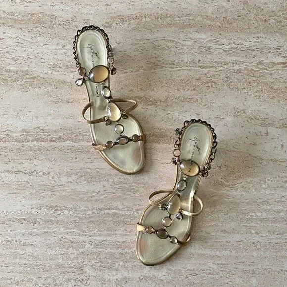 Vintage Giuseppe Zanotti Stone Strap Kitten Heel Sandals - Picture 2 of 9